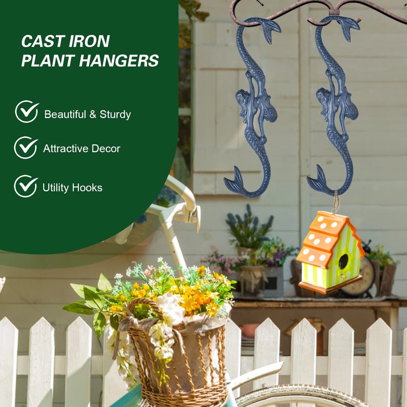 Sungmor Cast Iron Plant Hangers, 2PC Mermaid & 11 Inch Length, Large S Hooks for Hanging Plants, Ceiling Extender Hooks for Hanging Flower Basket, Planter, Macrame Plant Holder, Lantern, Windchime - Image 3
